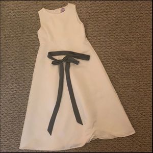 satin White Dress with Dark Grey Bow